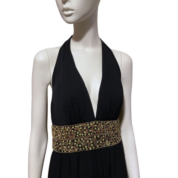 Stunning Kay Unger Silk Maxi Dress 10 Halter Plunge Backless Formal 100% Silk - Picture 3 of 9